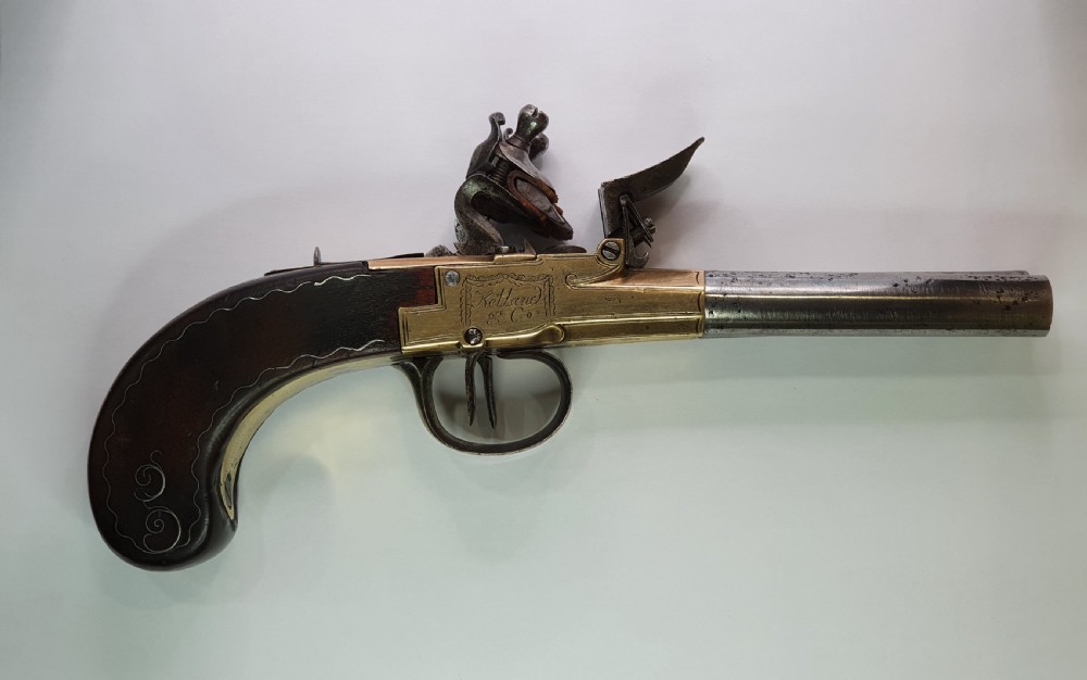 Rare Antique Double Barrelled Flintlock Travelling Pistol by Ketland & Co c1800