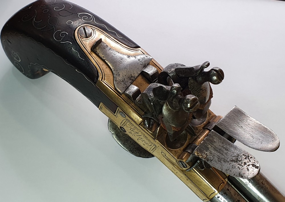 Rare Antique Double Barrelled Flintlock Travelling Pistol by Ketland & Co c1800 View V