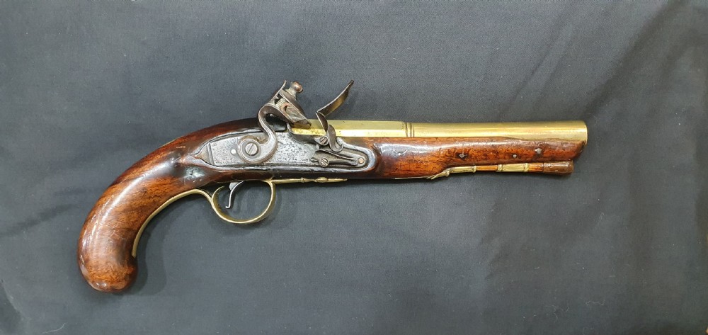 Antique 25 Bore Flint Lock Brass Barrelled Holster Pistol c1790