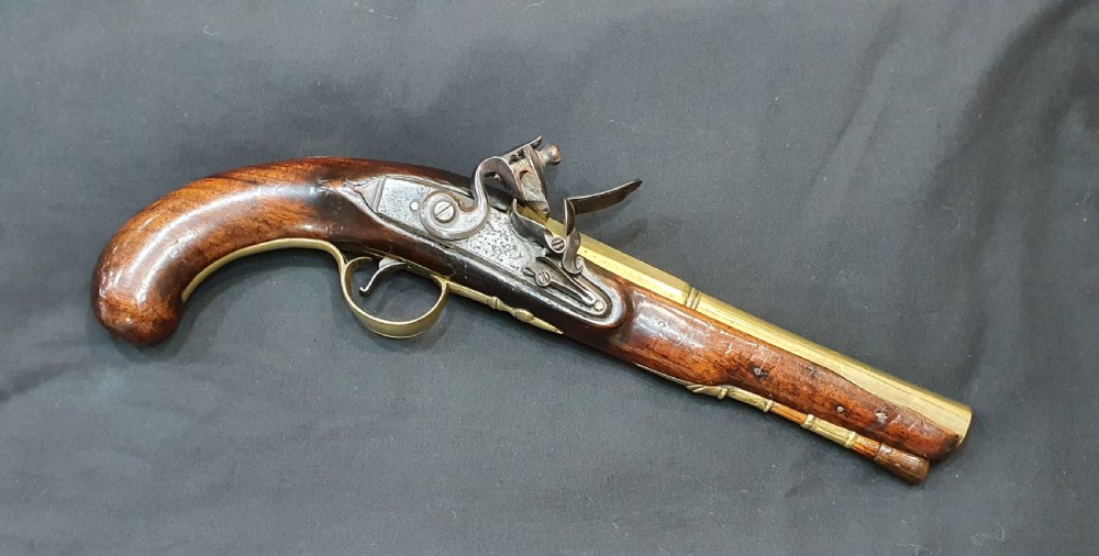 Antique 25 Bore Flint Lock Brass Barrelled Holster Pistol c1790 View II