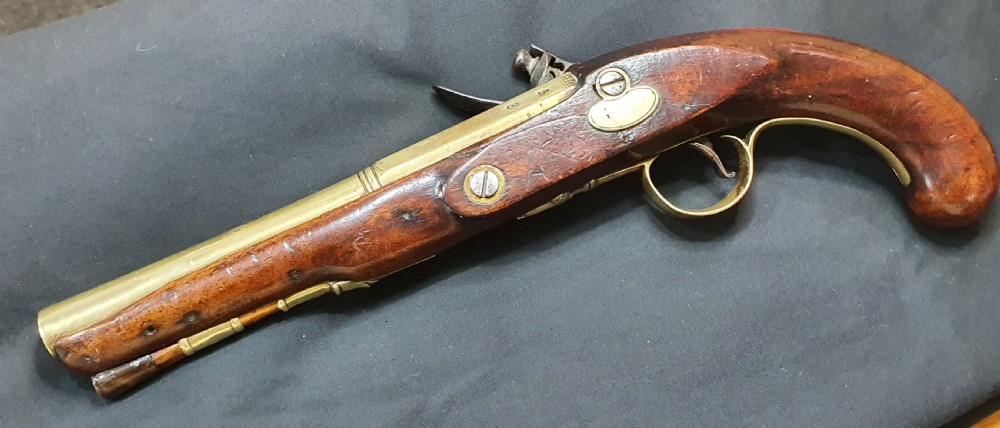 Antique 25 Bore Flint Lock Brass Barrelled Holster Pistol c1790 View III