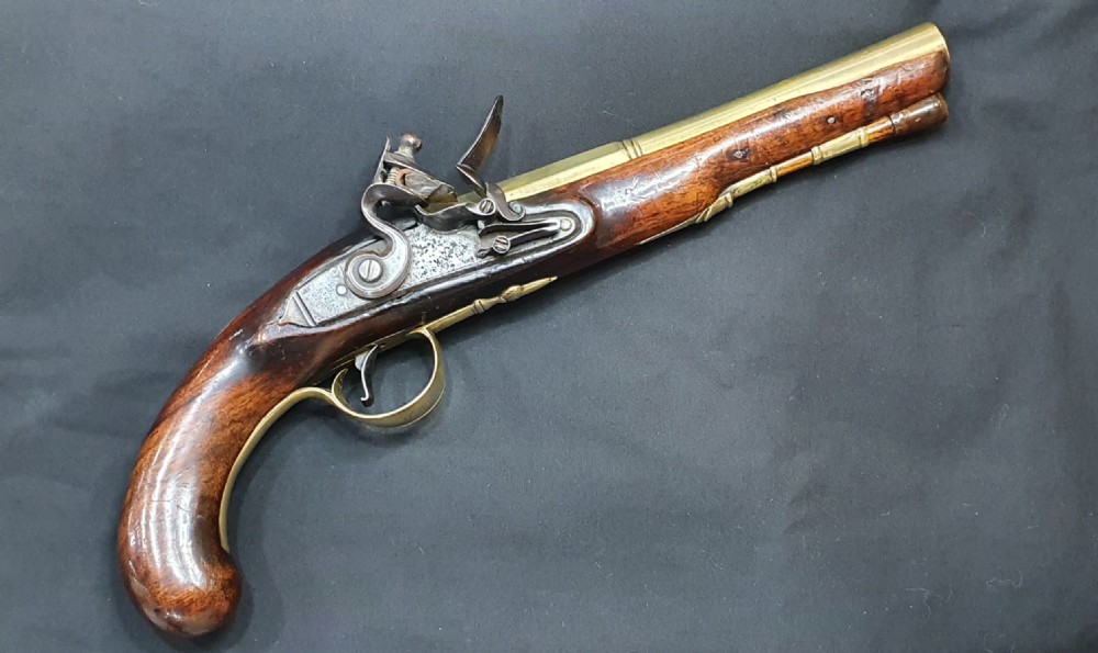 Antique 25 Bore Flint Lock Brass Barrelled Holster Pistol c1790 View IV