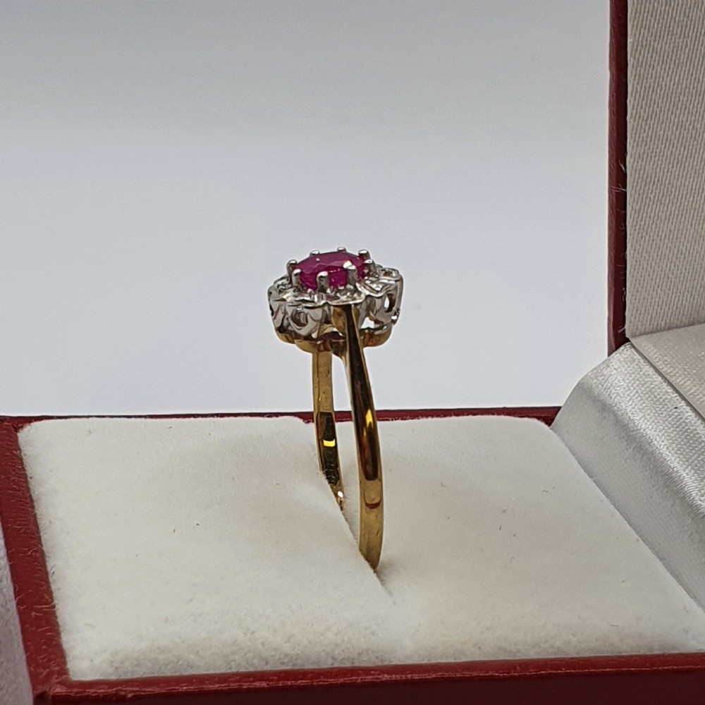 Art Deco Design Oval Cut Ruby & Diamond Halo Platinum Setting & 9ct Gold Band - Size N View IV