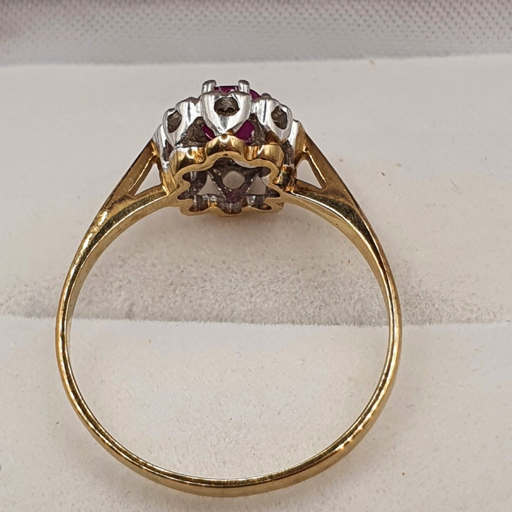 Art Deco Design Oval Cut Ruby & Diamond Halo Platinum Setting & 9ct Gold Band - Size N View V