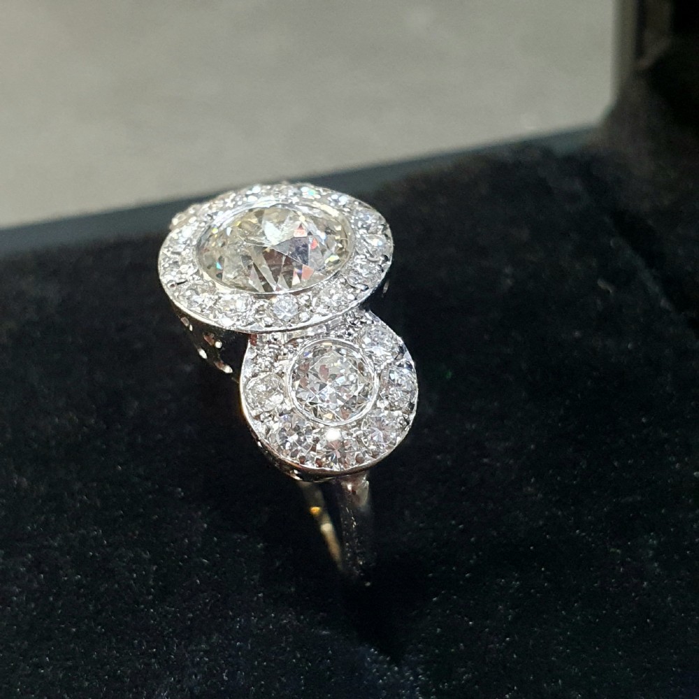 Art Deco 3ct European Diamond & Platinum Trilogy Bombe Cluster Ring - Size M View IV