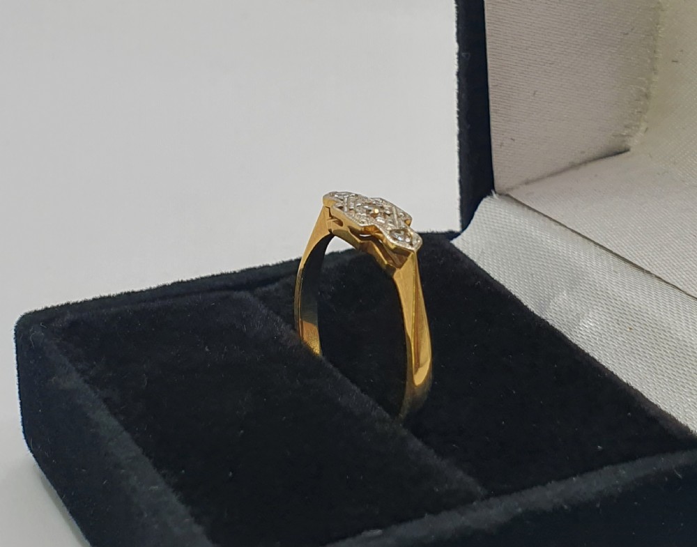 Art Deco Geometric Platinum Star Set Diamonds on 9ct Gold Band Ring Size O1/2 View VI
