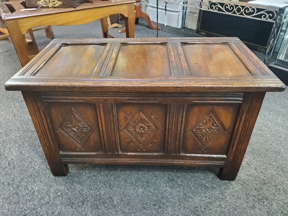 Small Oak 3 Panelled Coffer 19th Century