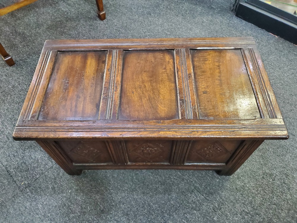 Small Oak 3 Panelled Coffer 19th Century View III