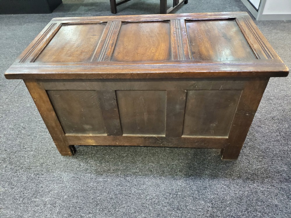 Small Oak 3 Panelled Coffer 19th Century View VII