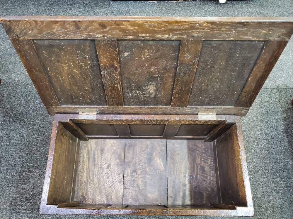 Small Oak 3 Panelled Coffer 19th Century View IX