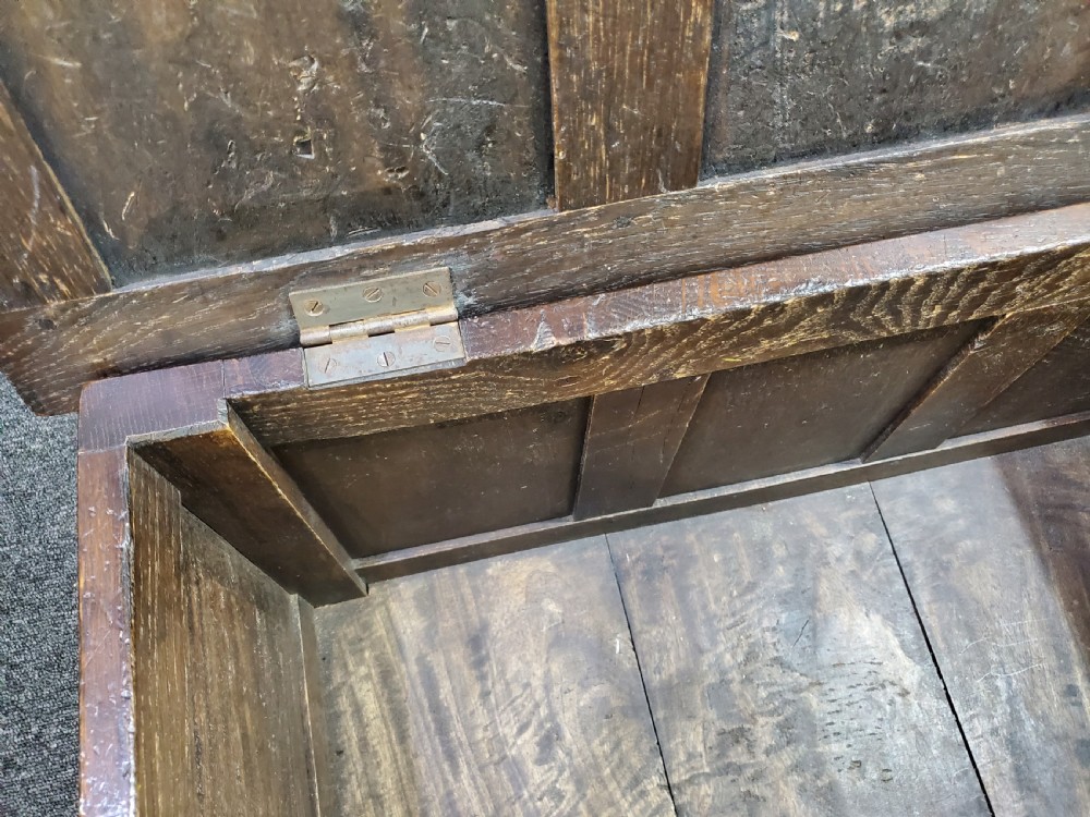 Small Oak 3 Panelled Coffer 19th Century View X