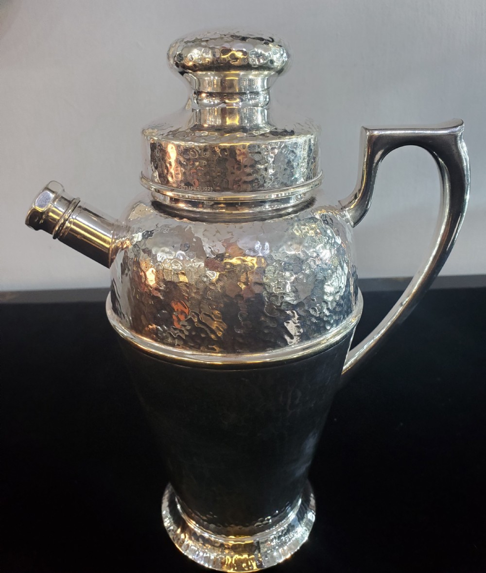 Art Deco North American Cocktail Shaker Jug Hammered Silver Plate c1930s