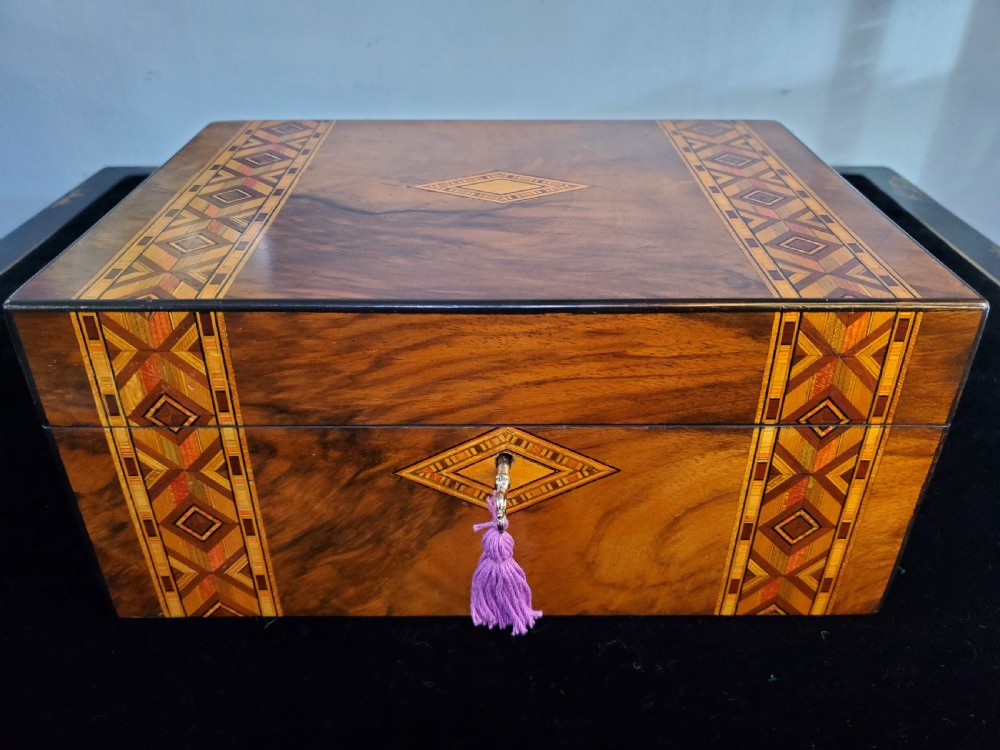 Victorian Parquetry Inlaid Walnut Jewellery Box  c1880 View III