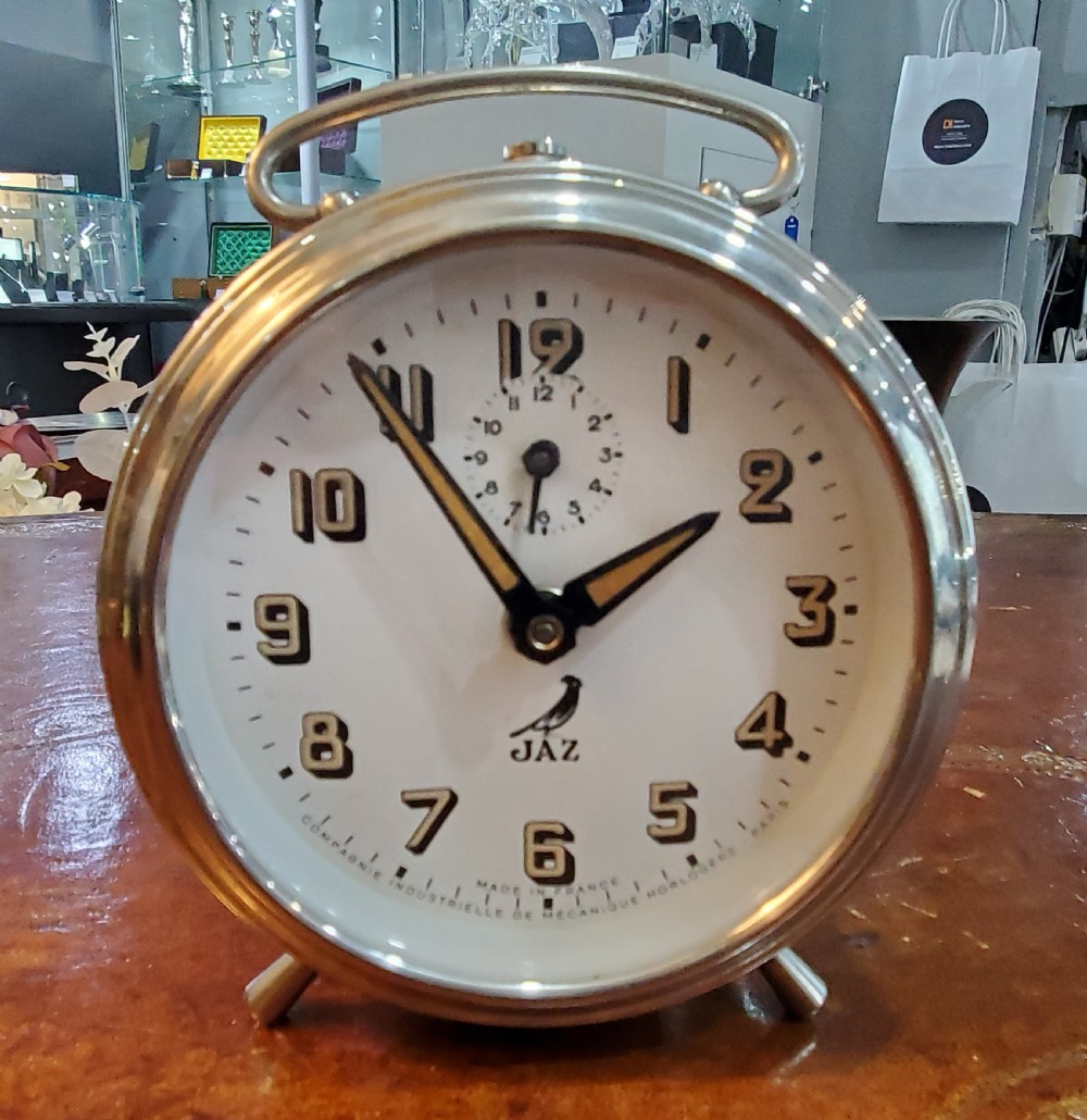 Art Deco Jaz French Chrome Travel Alarm Clock 1930-40