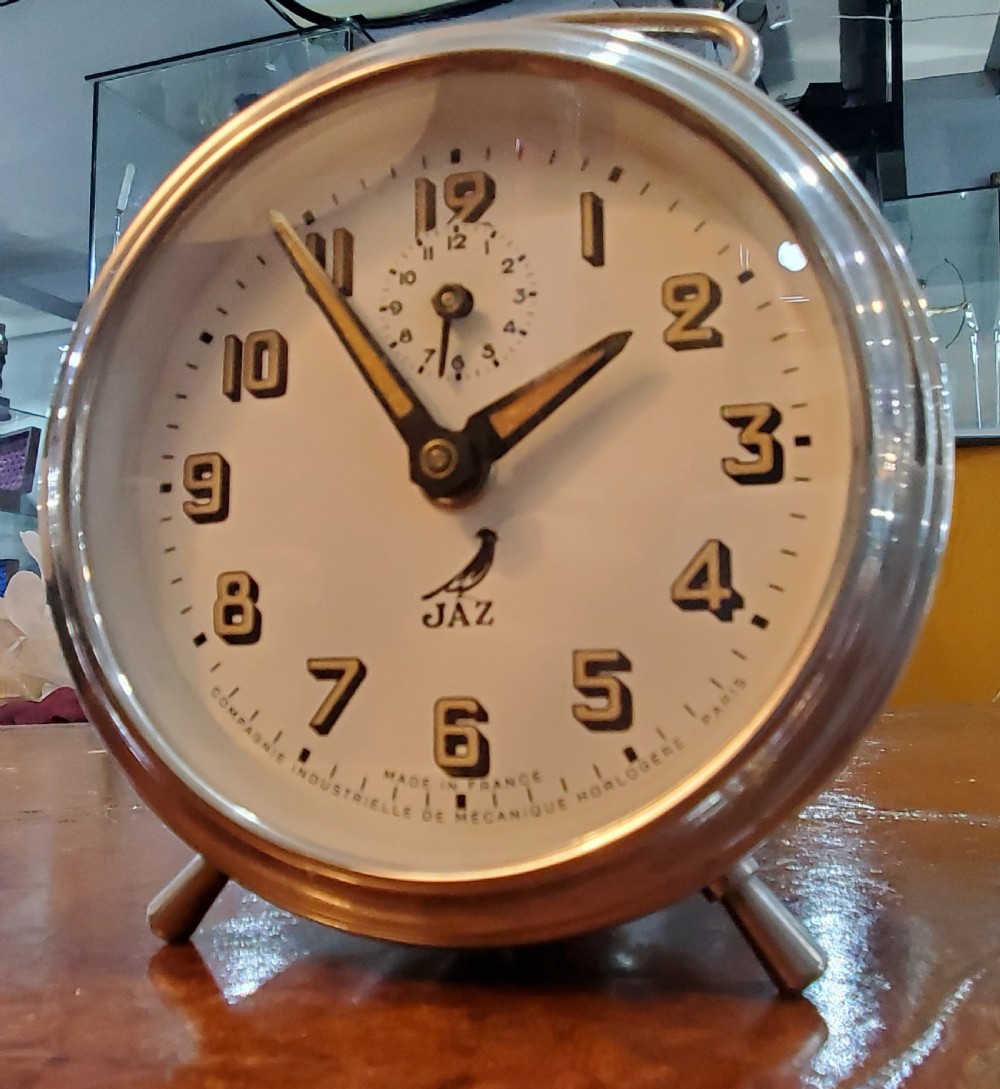 Art Deco Jaz French Chrome Travel Alarm Clock 1930-40 View IV