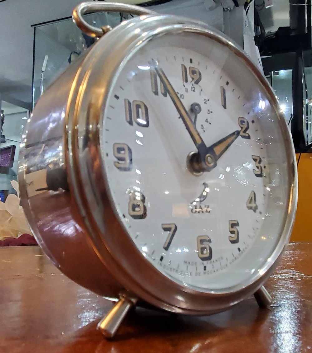 Art Deco Jaz French Chrome Travel Alarm Clock 1930-40 View VI