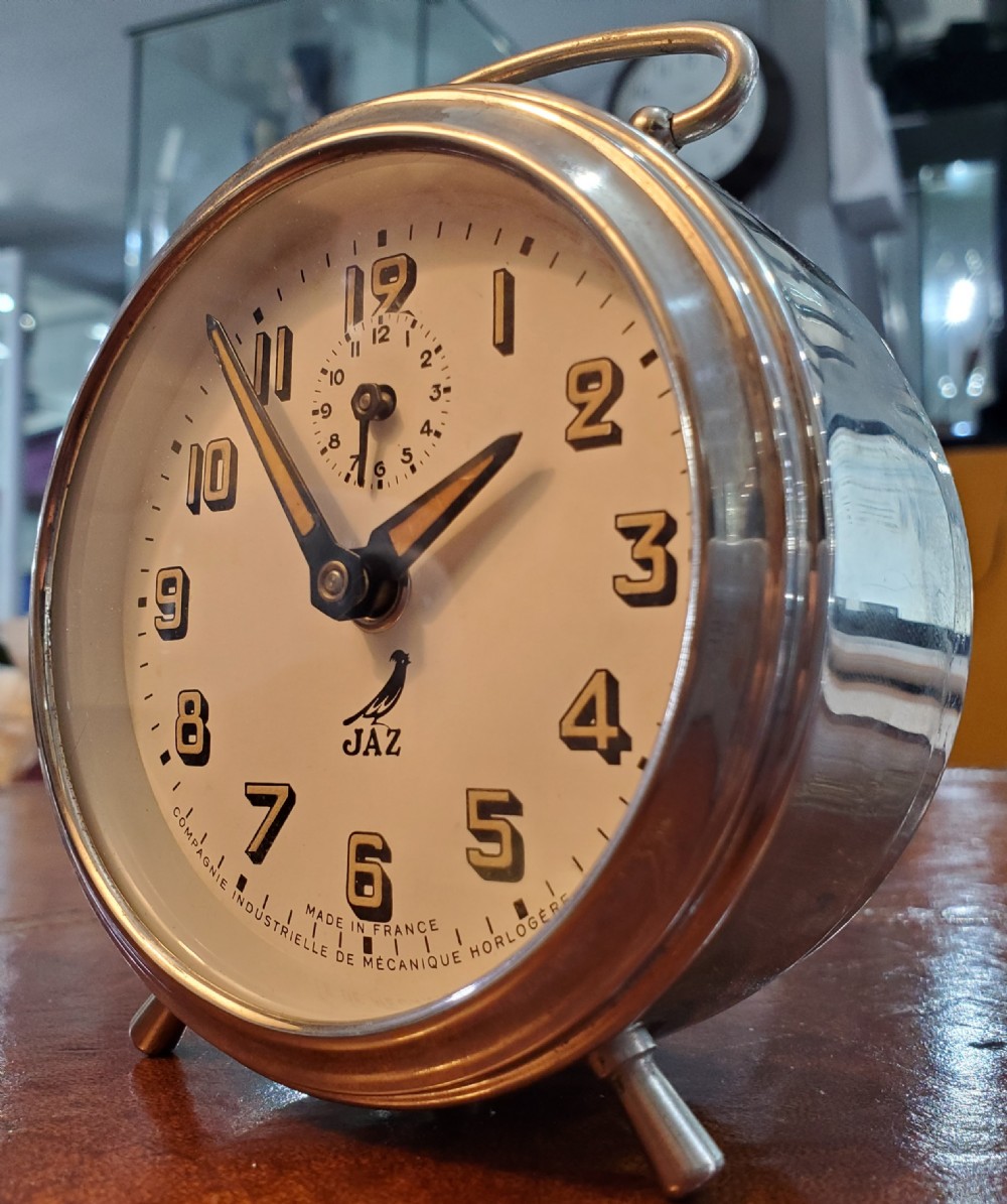 Art Deco Jaz French Chrome Travel Alarm Clock 1930-40 View VII