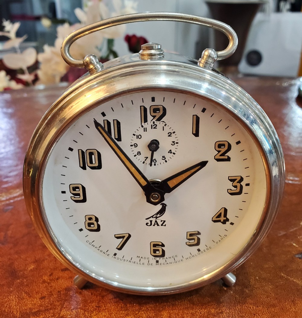 Art Deco Jaz French Chrome Travel Alarm Clock 1930-40 View IX