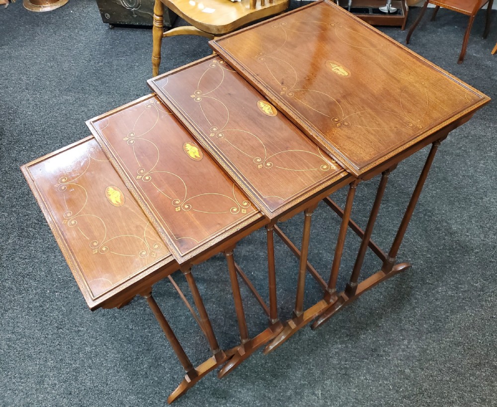Edwardian Set of x4 Nesting Tables Awarded to Cadbury Family c1900 View V
