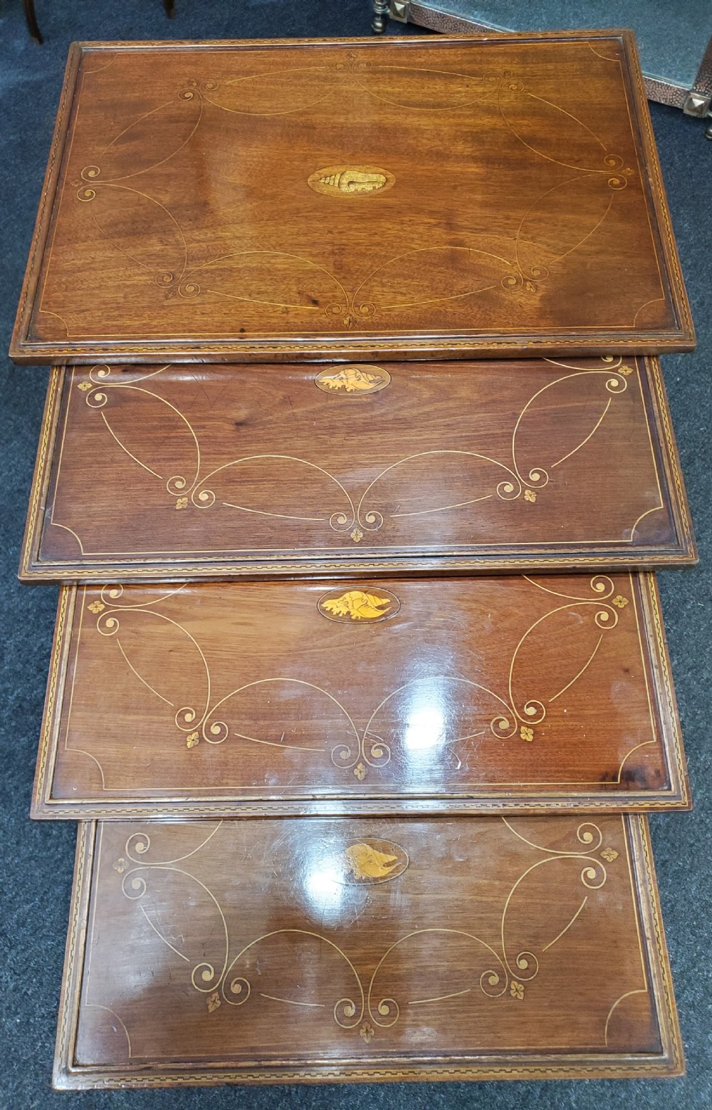 Edwardian Set of x4 Nesting Tables Awarded to Cadbury Family c1900 View VI