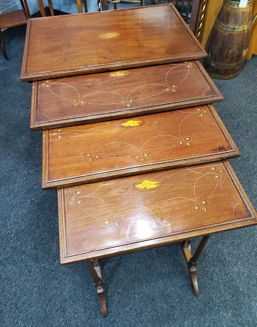 Edwardian Set of x4 Nesting Tables Awarded to Cadbury Family c1900 View VIII