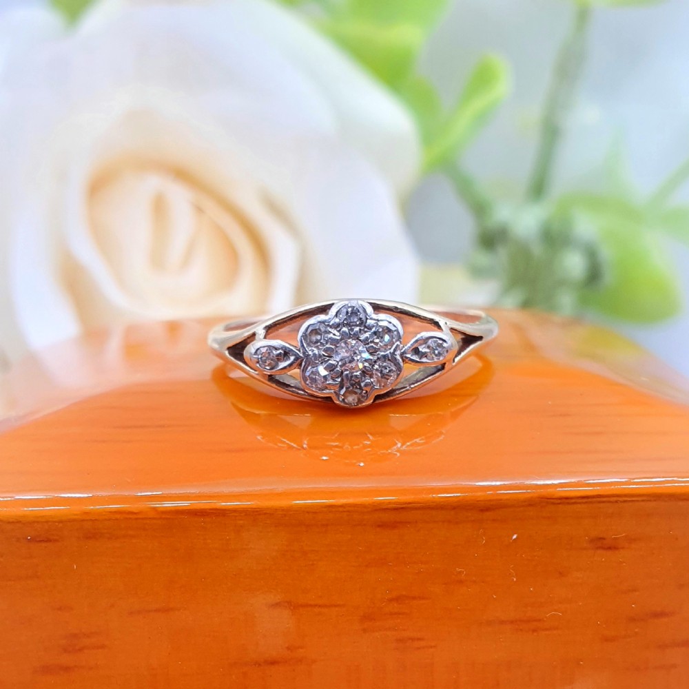 Art Deco Diamond Daisy Platinum & 18ct Gold Ring c1920s - Size O View III