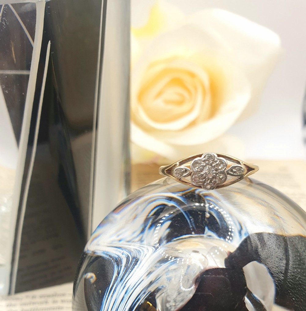 Art Deco Diamond Daisy Platinum & 18ct Gold Ring c1920s - Size O View IV