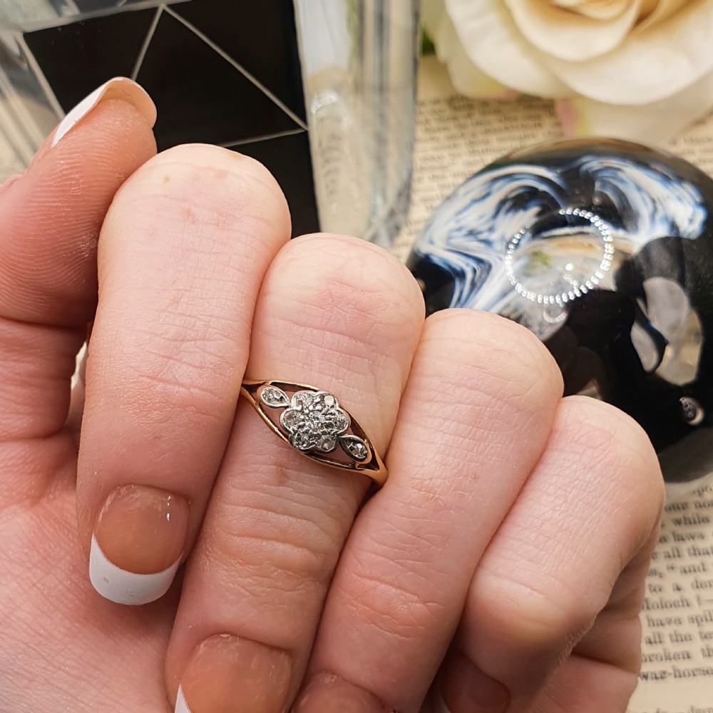 Art Deco Diamond Daisy Platinum & 18ct Gold Ring c1920s - Size O View VIII