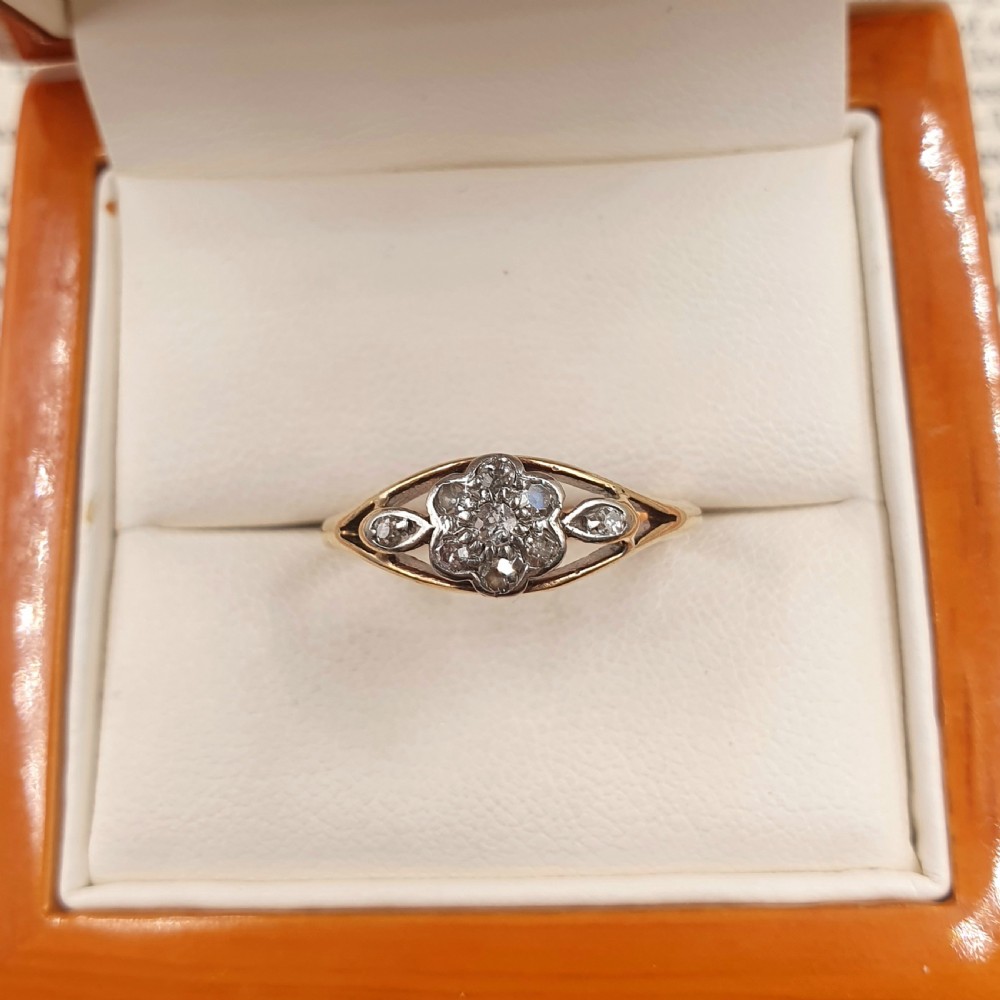 Art Deco Diamond Daisy Platinum & 18ct Gold Ring c1920s - Size O View IX