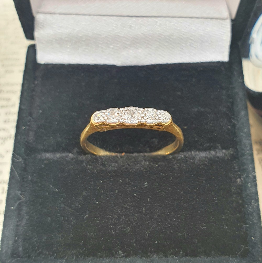Art Deco Period Diamond & 18ct Gold & Platinum Ring - size L