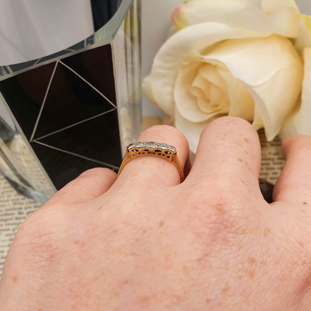 Art Deco Period Diamond & 18ct Gold & Platinum Ring - size L View IX