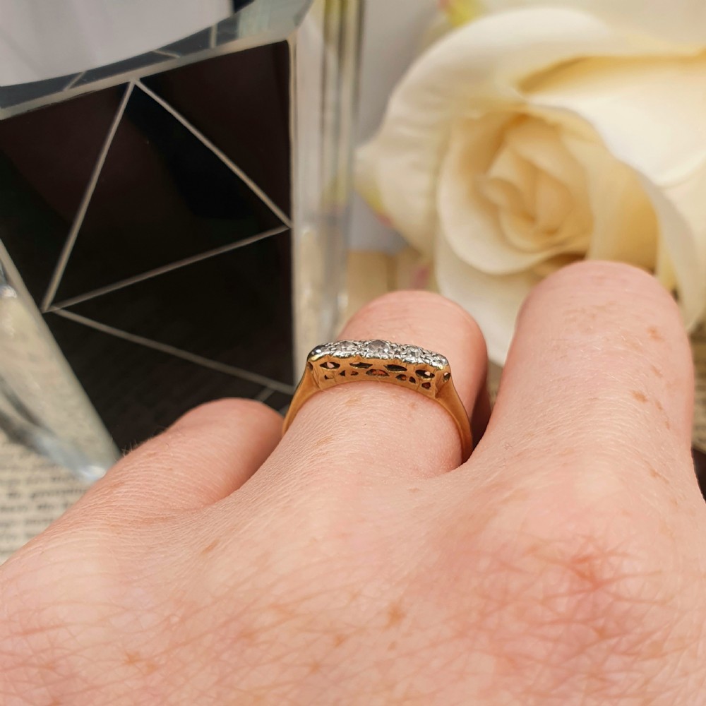 Art Deco Period Diamond & 18ct Gold & Platinum Ring - size L View X