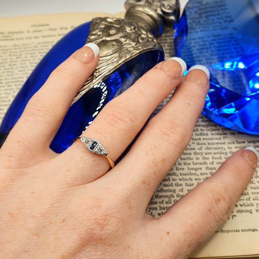 Art Deco Diamond & Sapphire 18ct Gold Ring B1926 - Size K1/2  View IX
