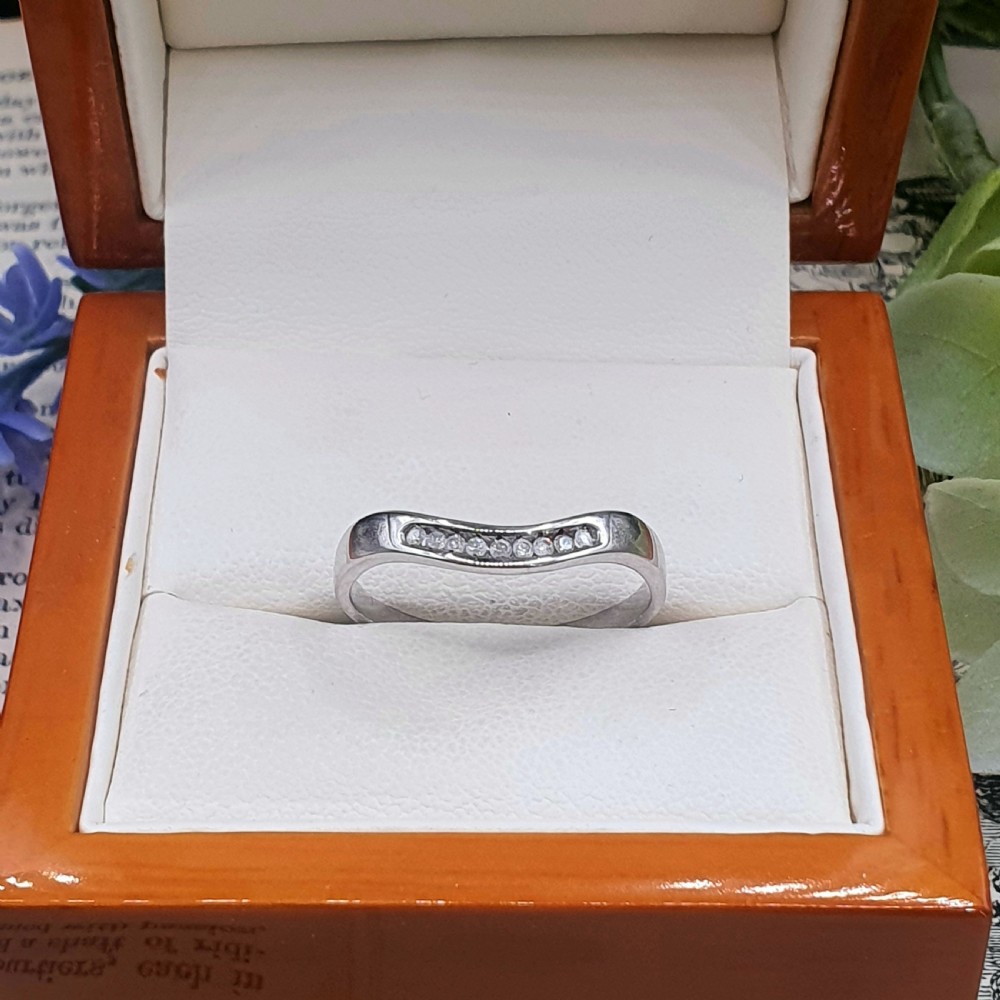 18ct White Gold & Diamond Wishbone Ring - Size R View II