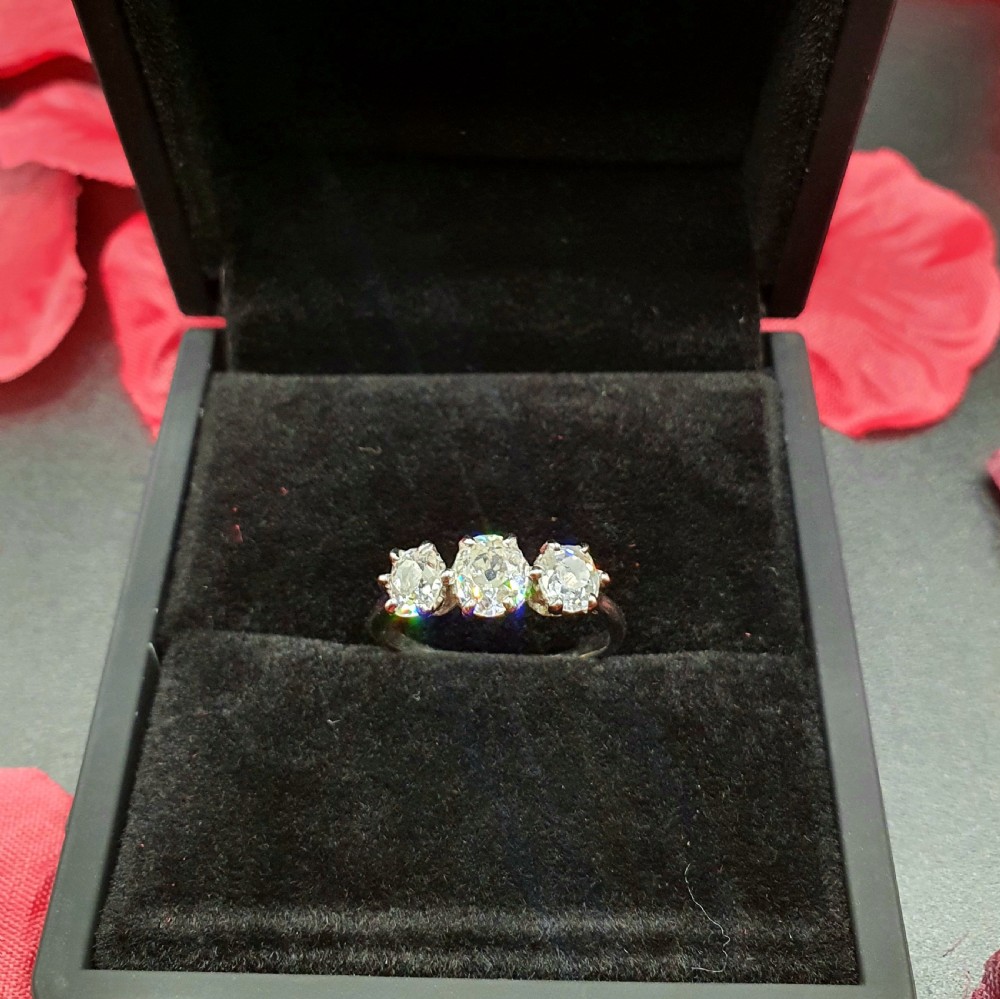 Edwardian 1.3ct Old Cut Diamond Trilogy 18ct White Gold Platinum £4500