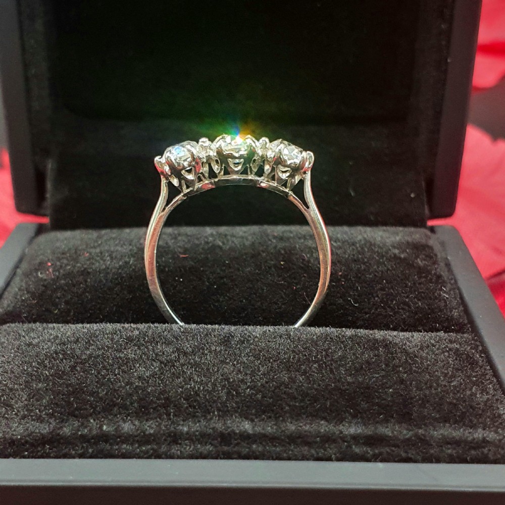 Edwardian 1.3ct Old Cut Diamond Trilogy 18ct White Gold Platinum £4500 View II