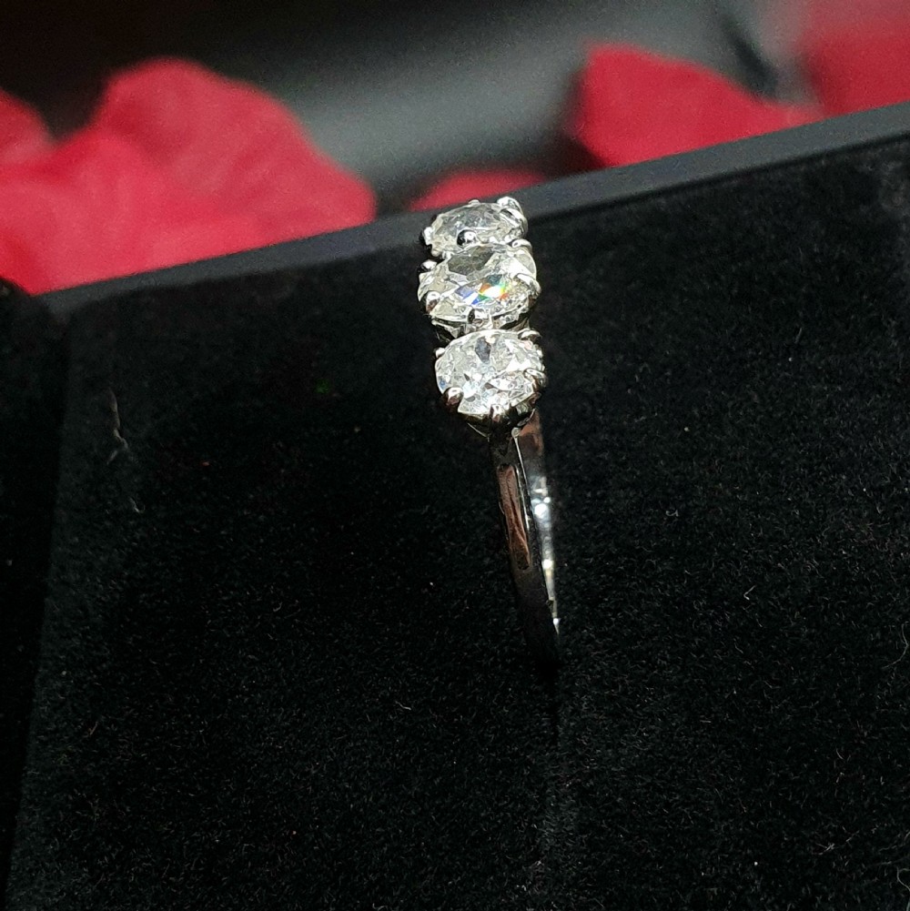 Edwardian 1.3ct Old Cut Diamond Trilogy 18ct White Gold Platinum £4500 View III