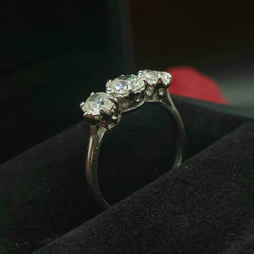Edwardian 1.3ct Old Cut Diamond Trilogy 18ct White Gold Platinum £4500 View IV