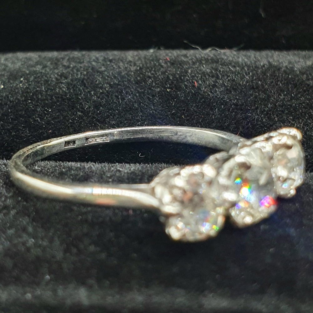 Edwardian 1.3ct Old Cut Diamond Trilogy 18ct White Gold Platinum £4500 View VII