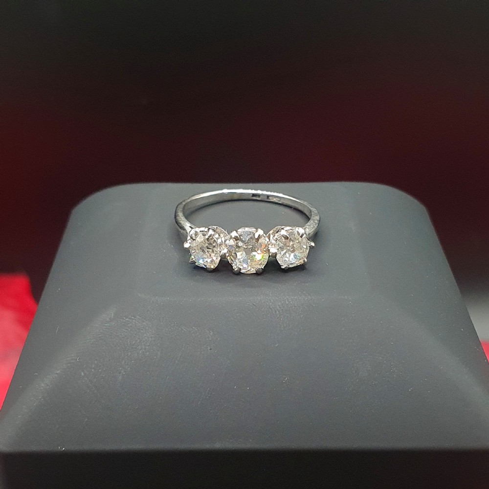 Edwardian 1.3ct Old Cut Diamond Trilogy 18ct White Gold Platinum £4500 View VIII
