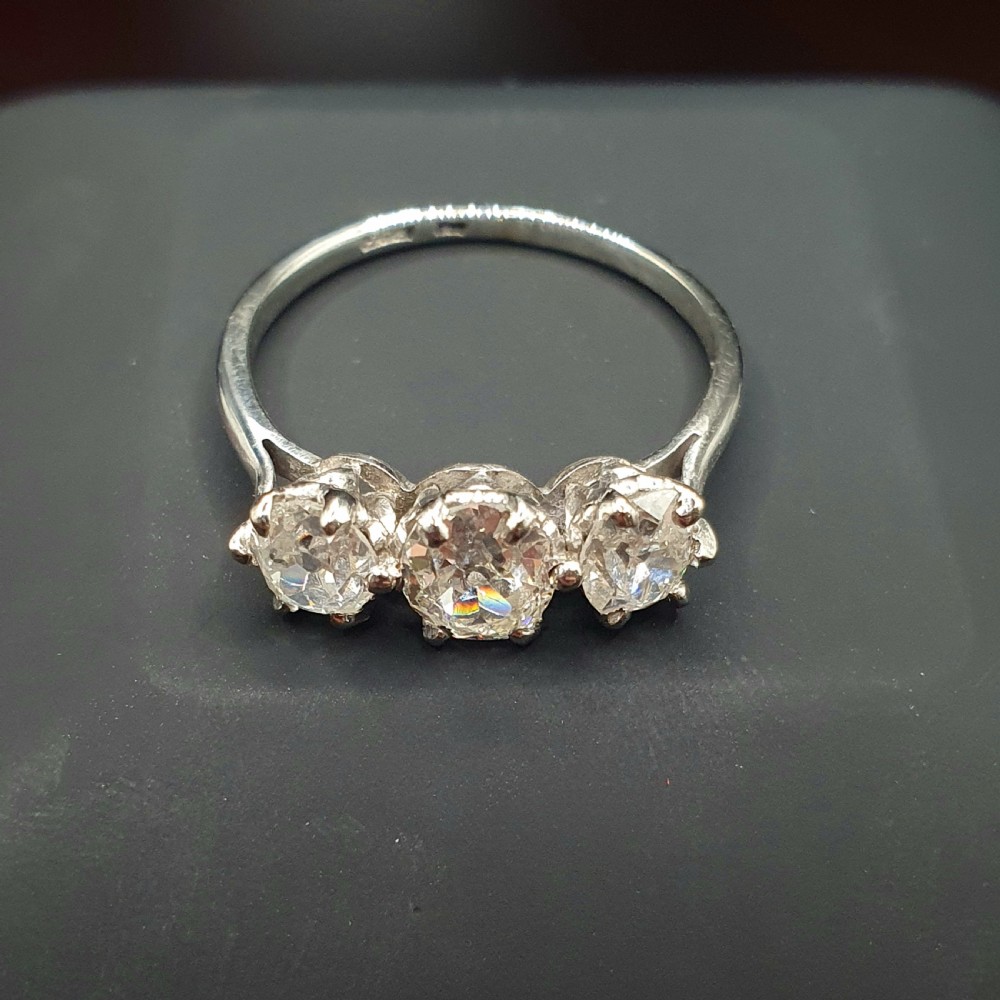 Edwardian 1.3ct Old Cut Diamond Trilogy 18ct White Gold Platinum £4500 View IX