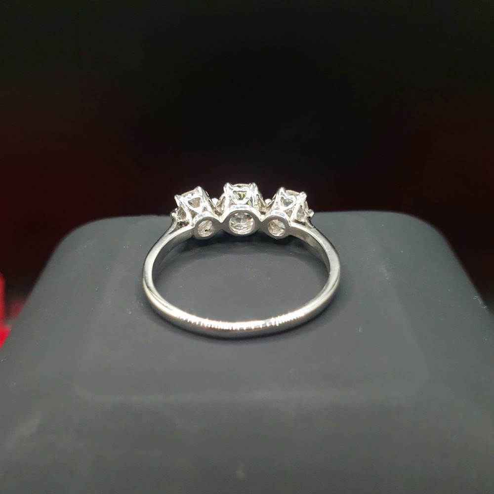 Edwardian 1.3ct Old Cut Diamond Trilogy 18ct White Gold Platinum £4500 View X