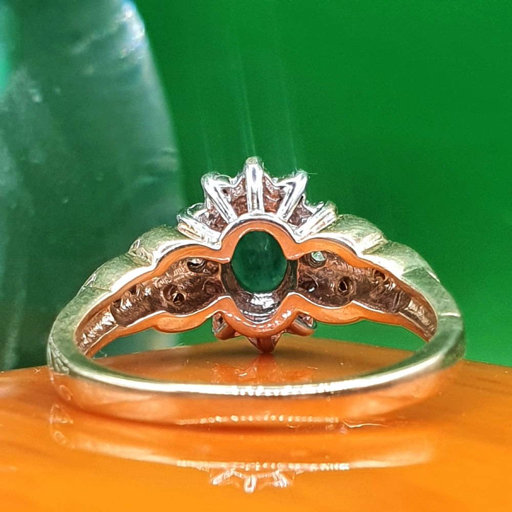 Emerald & Diamond Cluster Ring on 9ct Gold - size L View VI