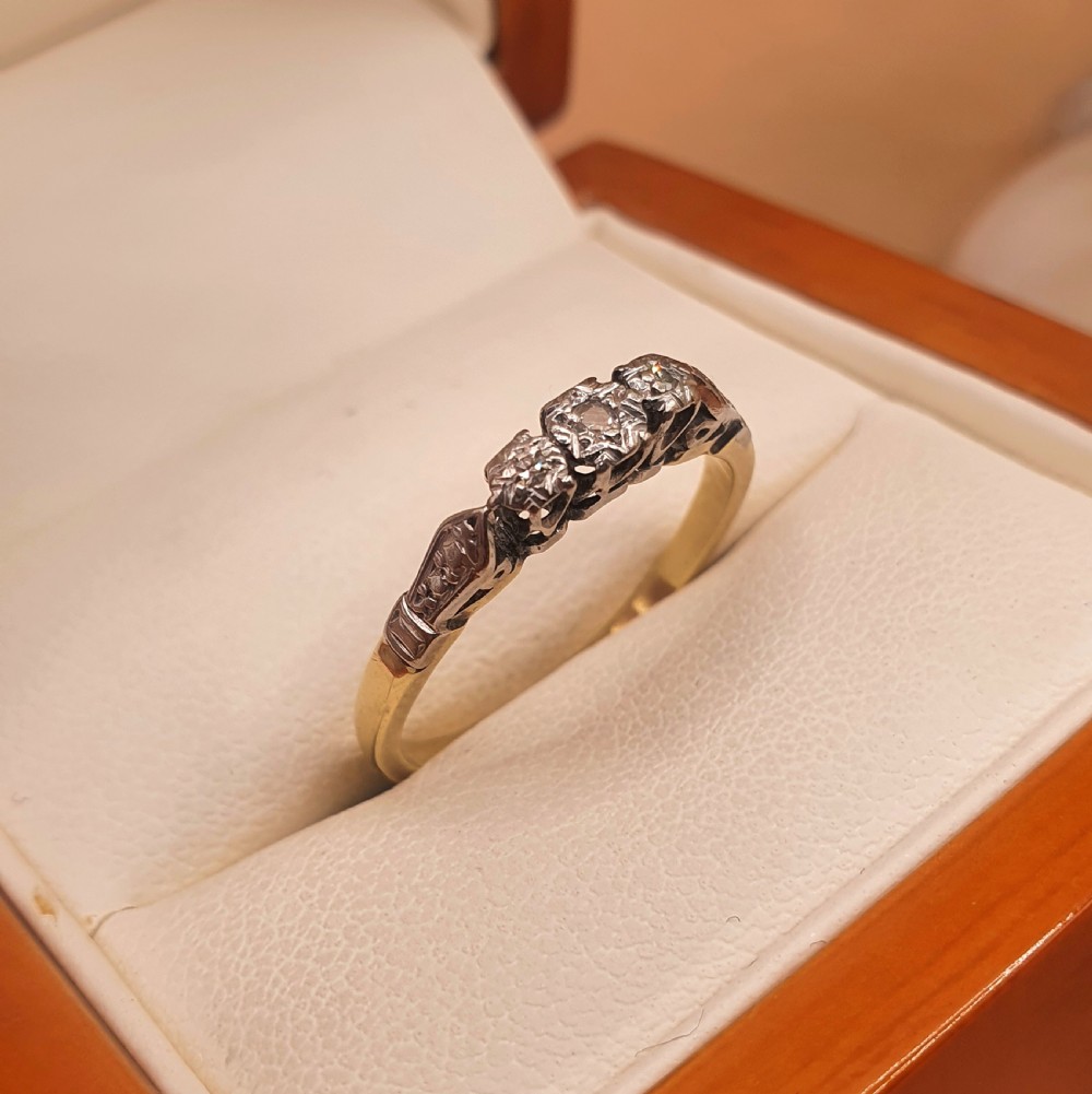 Art Deco Diamond & Platinum Shoulder Trilogy Ring - size O View II