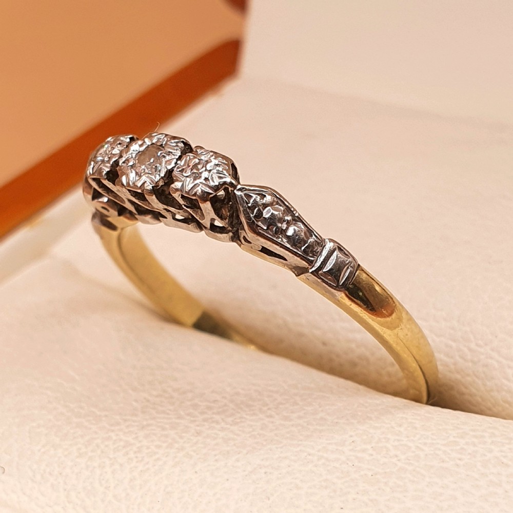 Art Deco Diamond & Platinum Shoulder Trilogy Ring - size O View III