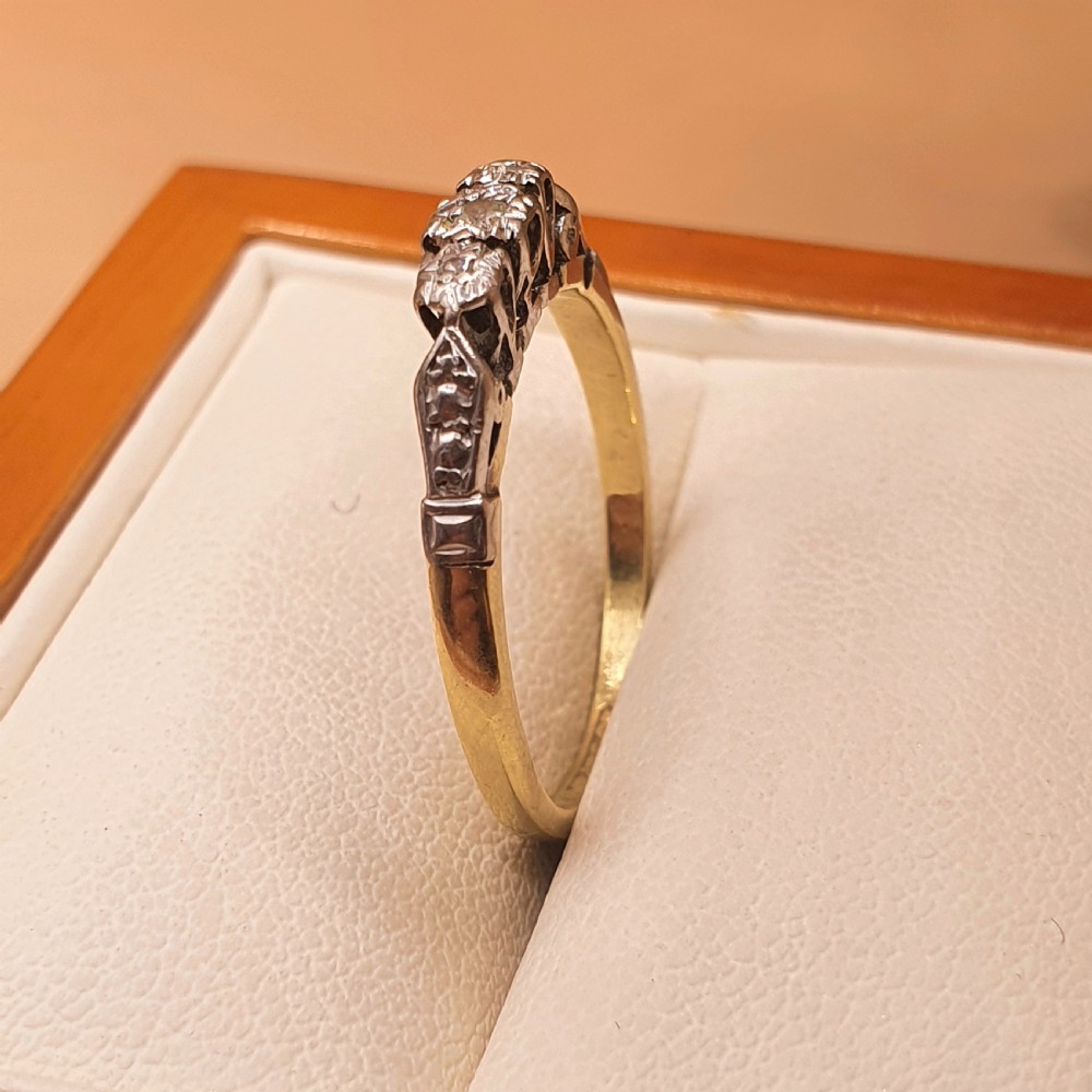 Art Deco Diamond & Platinum Shoulder Trilogy Ring - size O View V