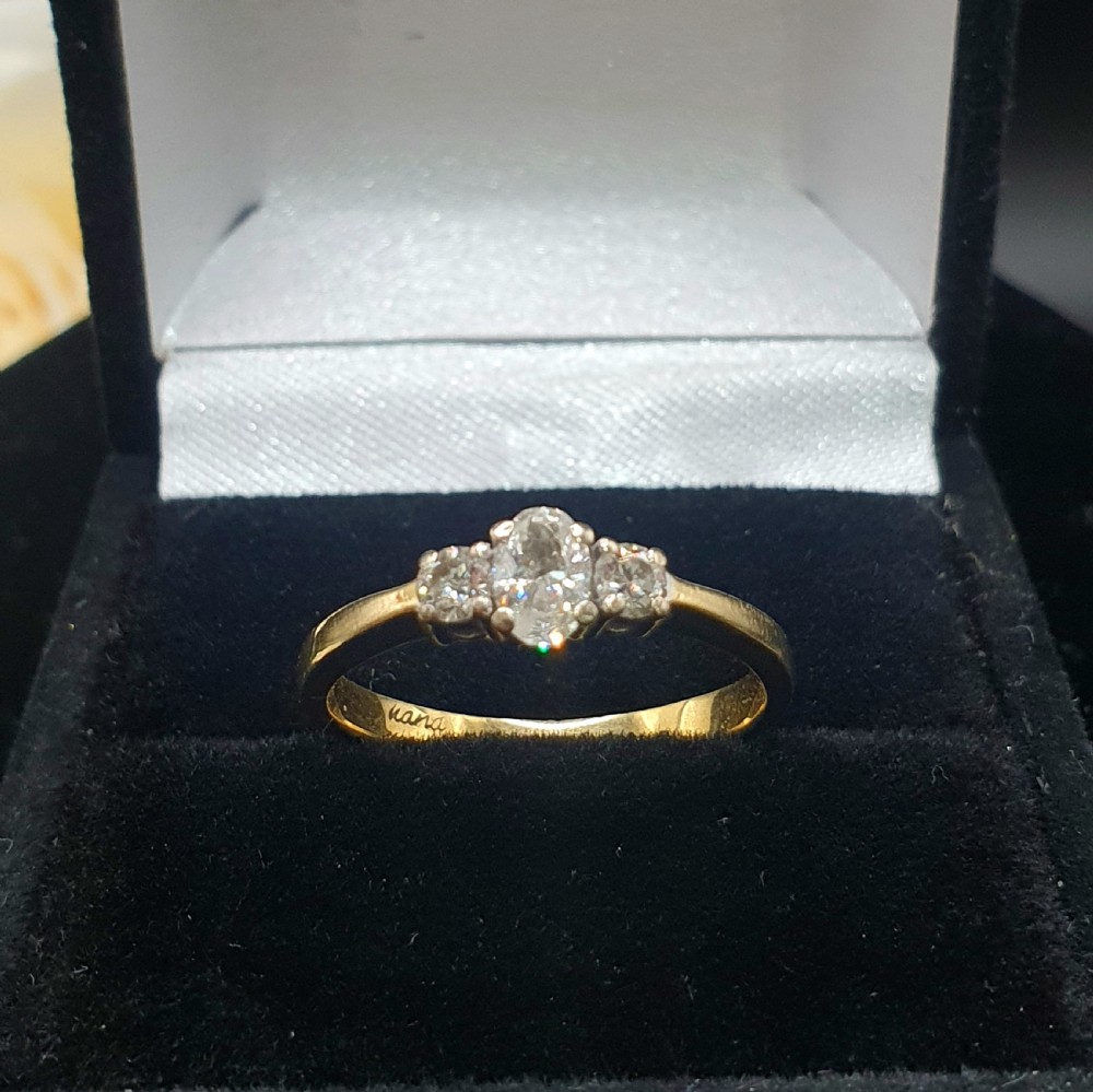 Vintage Diamond Trilogy on 18ct Gold Band - size N