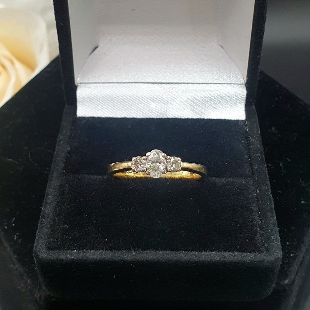 Vintage Diamond Trilogy on 18ct Gold Band - size N View II