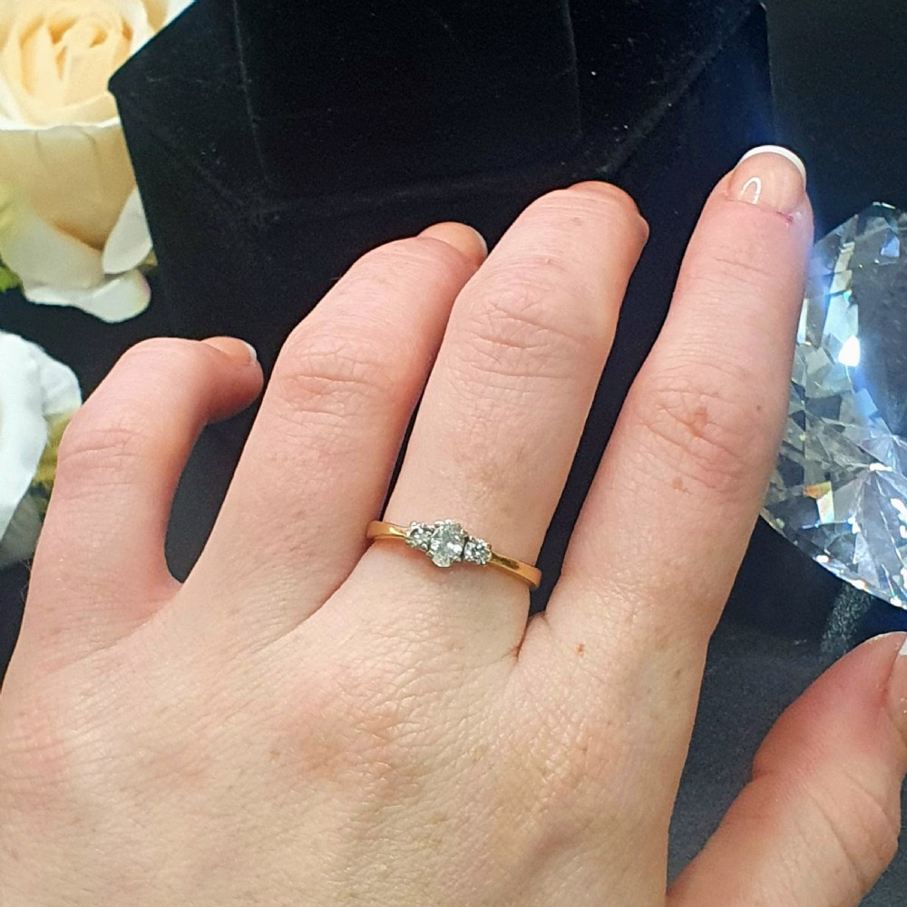 Vintage Diamond Trilogy on 18ct Gold Band - size N View IX