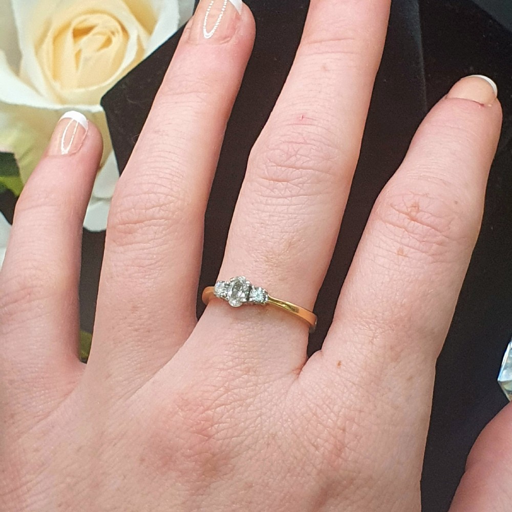 Vintage Diamond Trilogy on 18ct Gold Band - size N View X